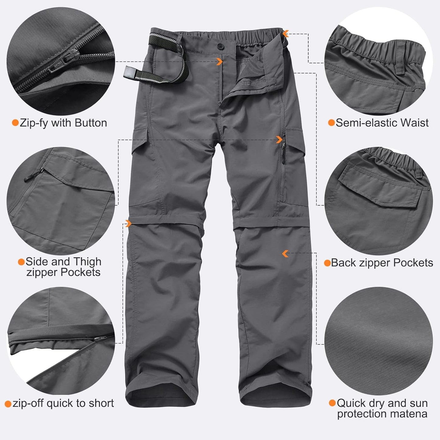 Mens Hiking Pants Quick Dry Lightweight Fishing Convertible Zip off Safari Trousers