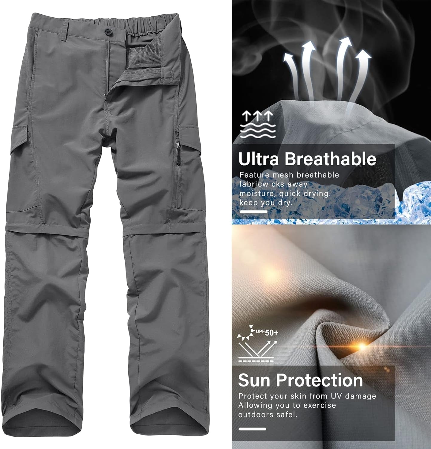 Mens Hiking Pants Quick Dry Lightweight Fishing Convertible Zip off Safari Trousers