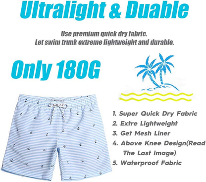 Mens Slim Fit Swim Shorts Swim Trunks 7 Inch Quick Dry Mens Bathing Suits with Mesh Lining