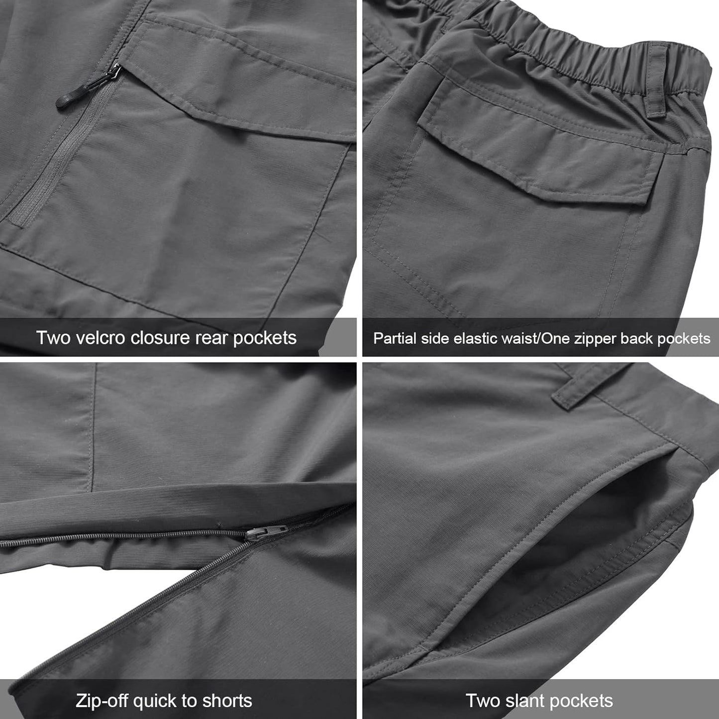 Mens Hiking Pants Quick Dry Lightweight Fishing Convertible Zip off Safari Trousers