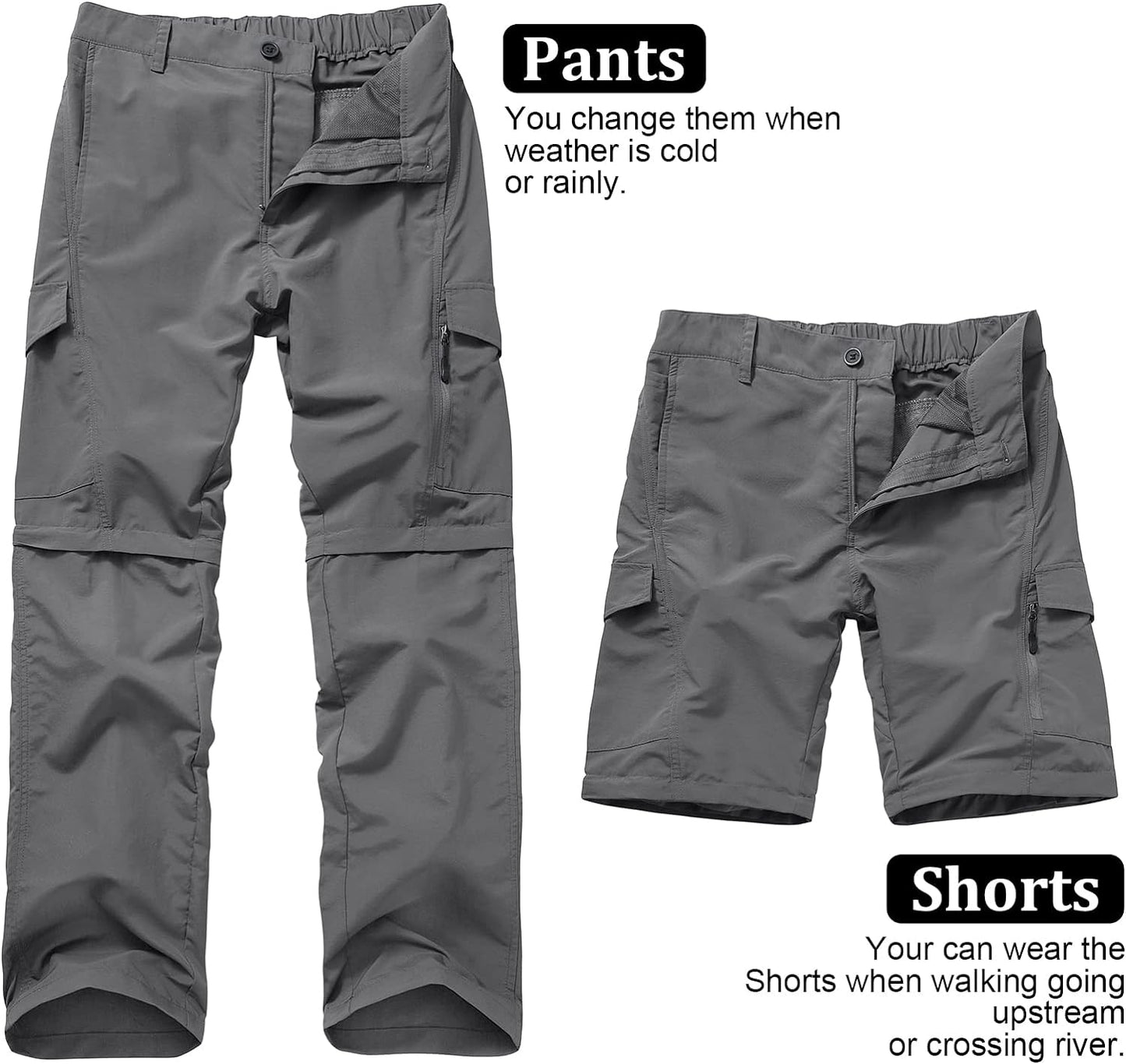 Mens Hiking Pants Quick Dry Lightweight Fishing Convertible Zip off Safari Trousers